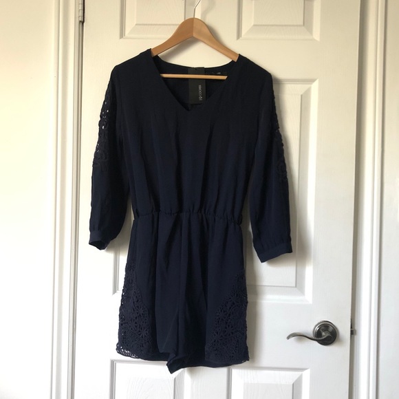 Navy Lace Long Sleeve Romper - Picture 5 of 10